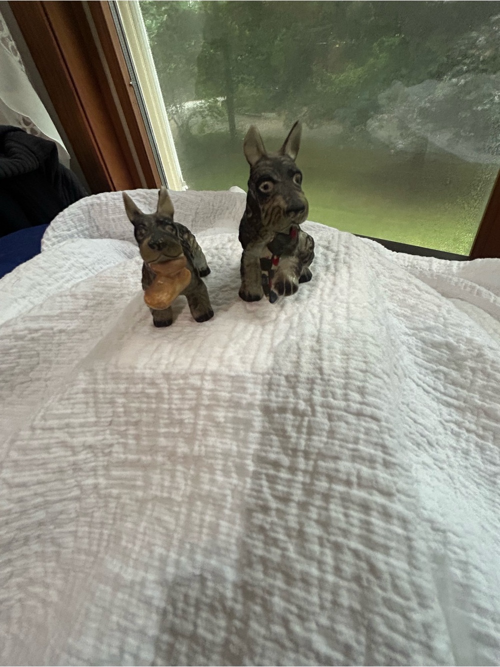 Pair of Ceramic Scottie Dog Figurines - Gray and Brown